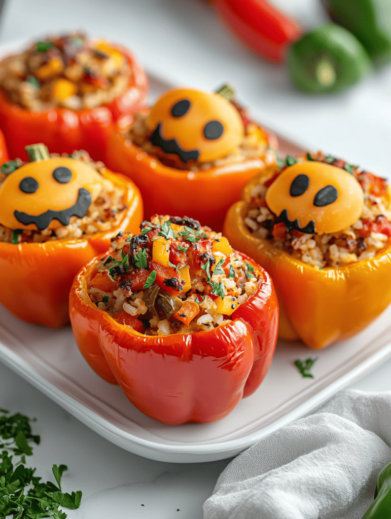 Spooky Succulence: Halloween Jack-o’-Lantern Stuffed Bell Peppers