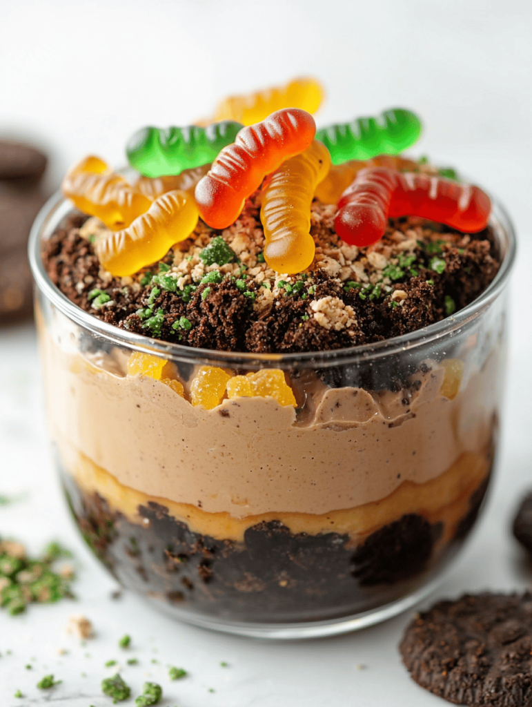 Spooky Sweetness: Halloween Dirt Cake with Gummy Worms